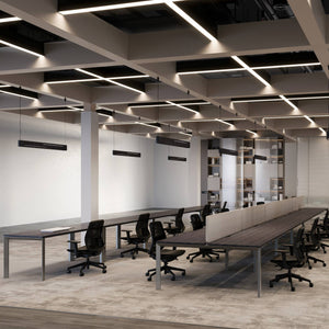 6 Person Bench Desk - Firmo Multiple Desks - Anthracite Frame - Office Setup - Side View