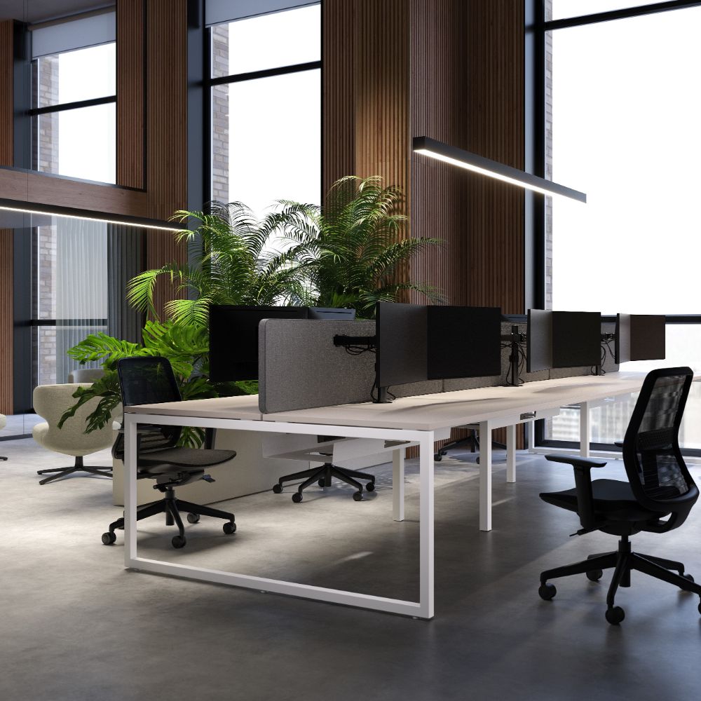 6 Person Computer Desk - Lanto Combined Desks with Monitors - White Frame Office Setup