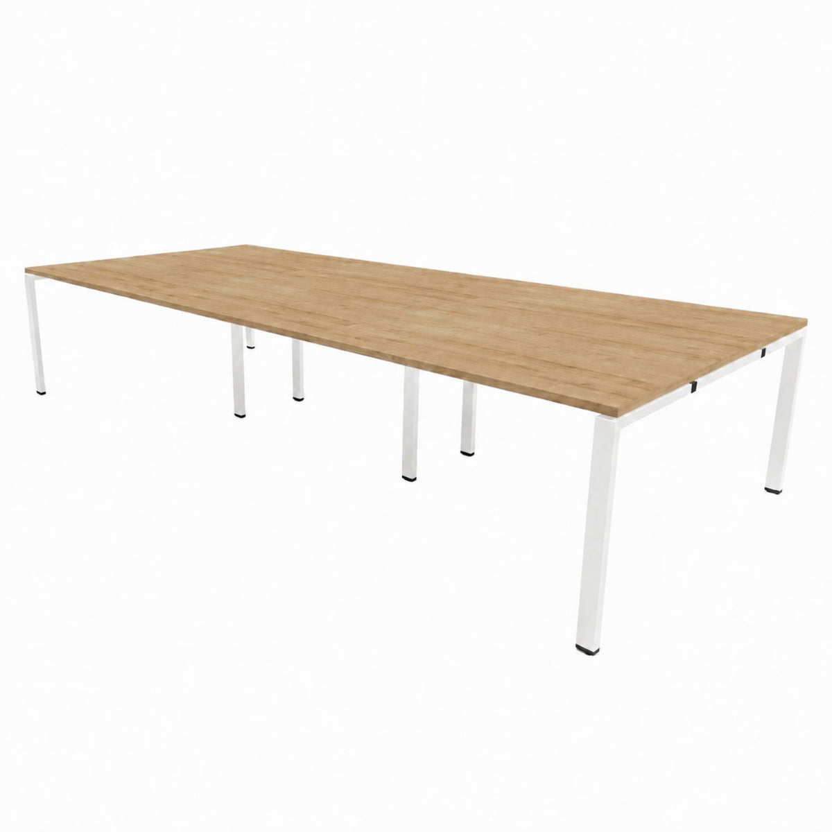 6-person bench desk with oak desktop and white frame, ideal for creating a six-person office benching setup
