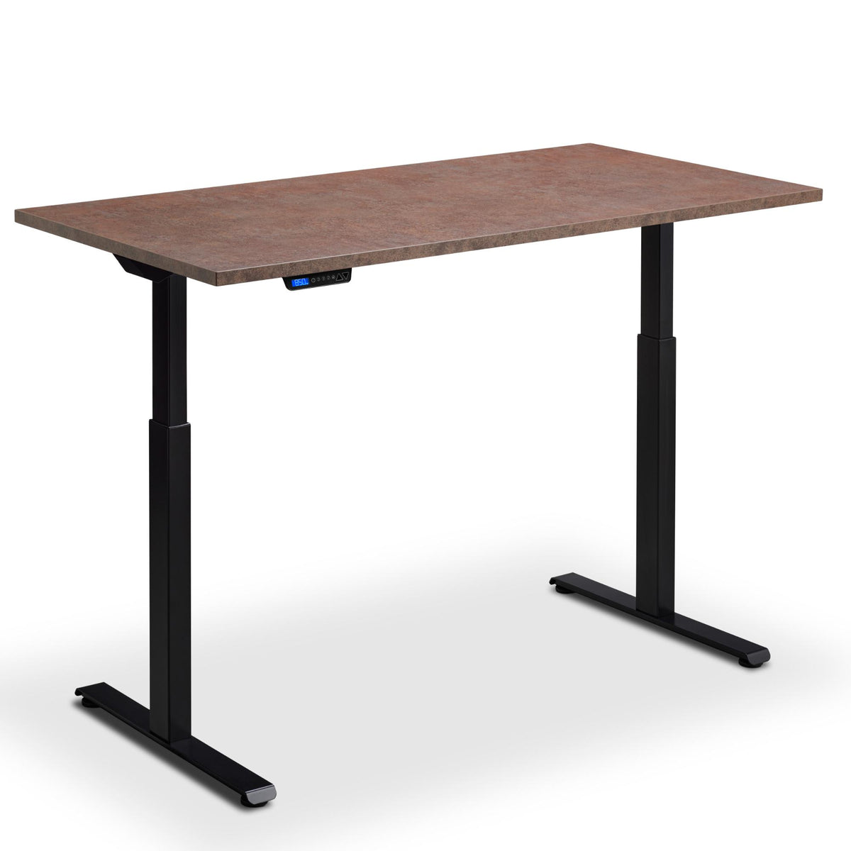 80cm wide standing desk ferro bronze top black frame view from front 