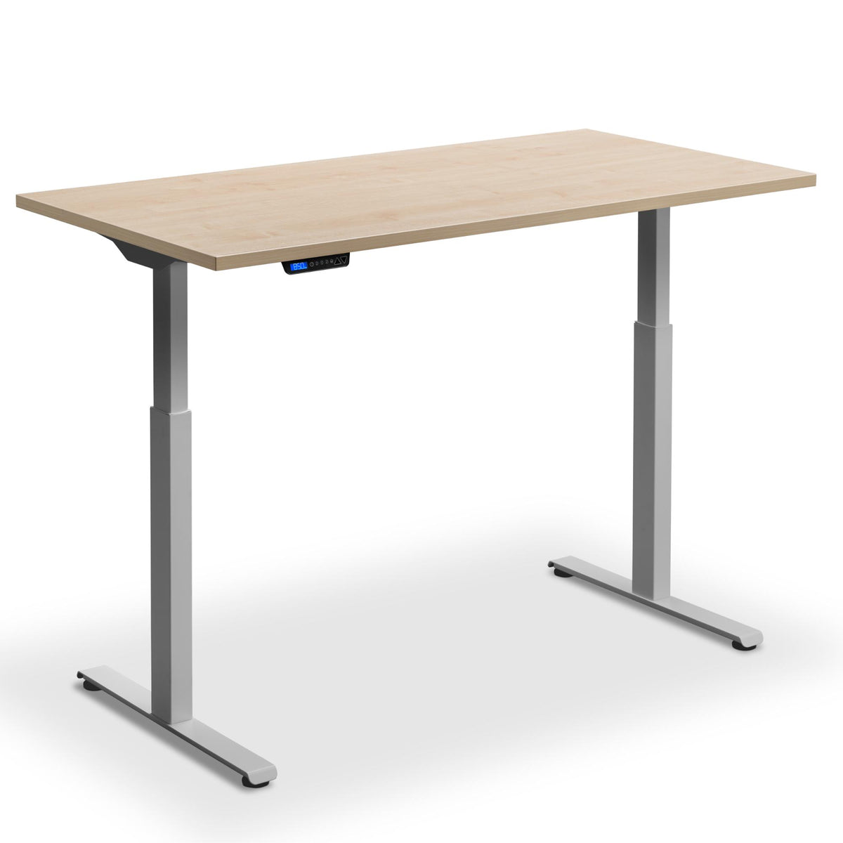 standing desk 80cm width maple top silver frame front view