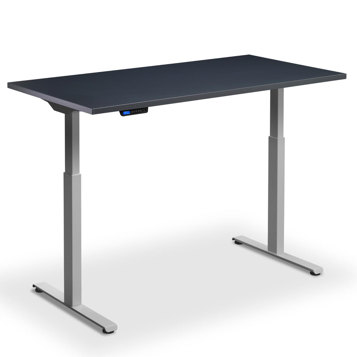 80x60 standing desk anthracite top silver frame front view