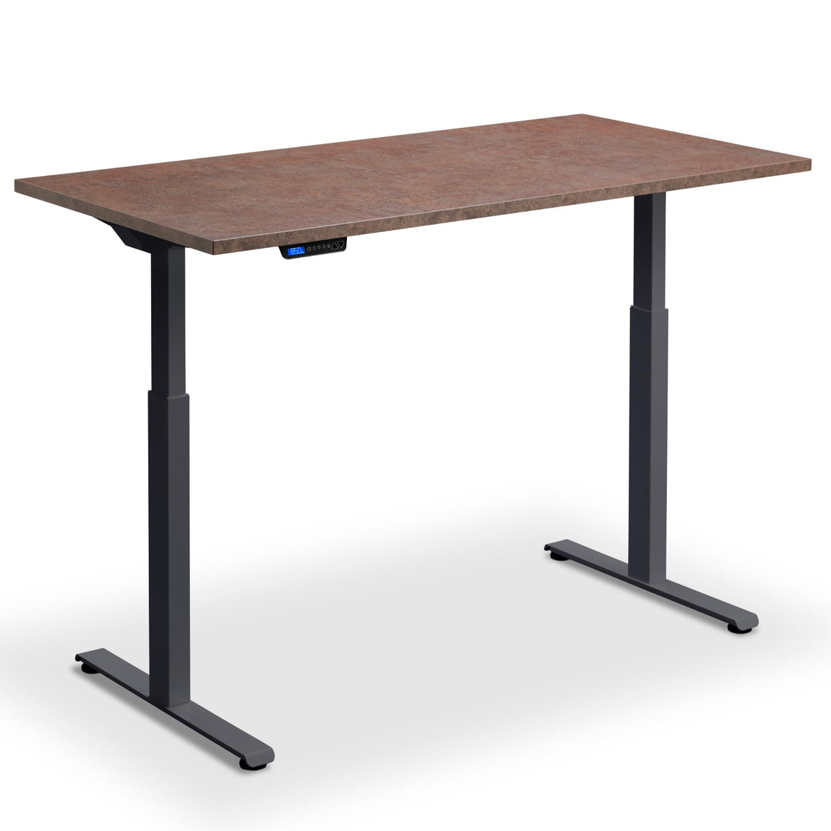 90cm wide standing desk ferro bronze top anthracite frame view from front