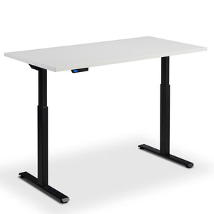 90x60 standing desk light grey top black frame front view