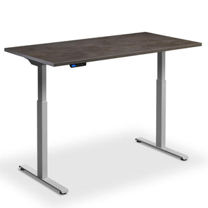 90cm wide standing desk dark concrete top silver frame front view