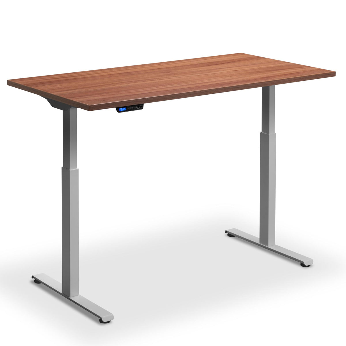 standing desk 90cm width natural dijon walnut top silver frame front view
