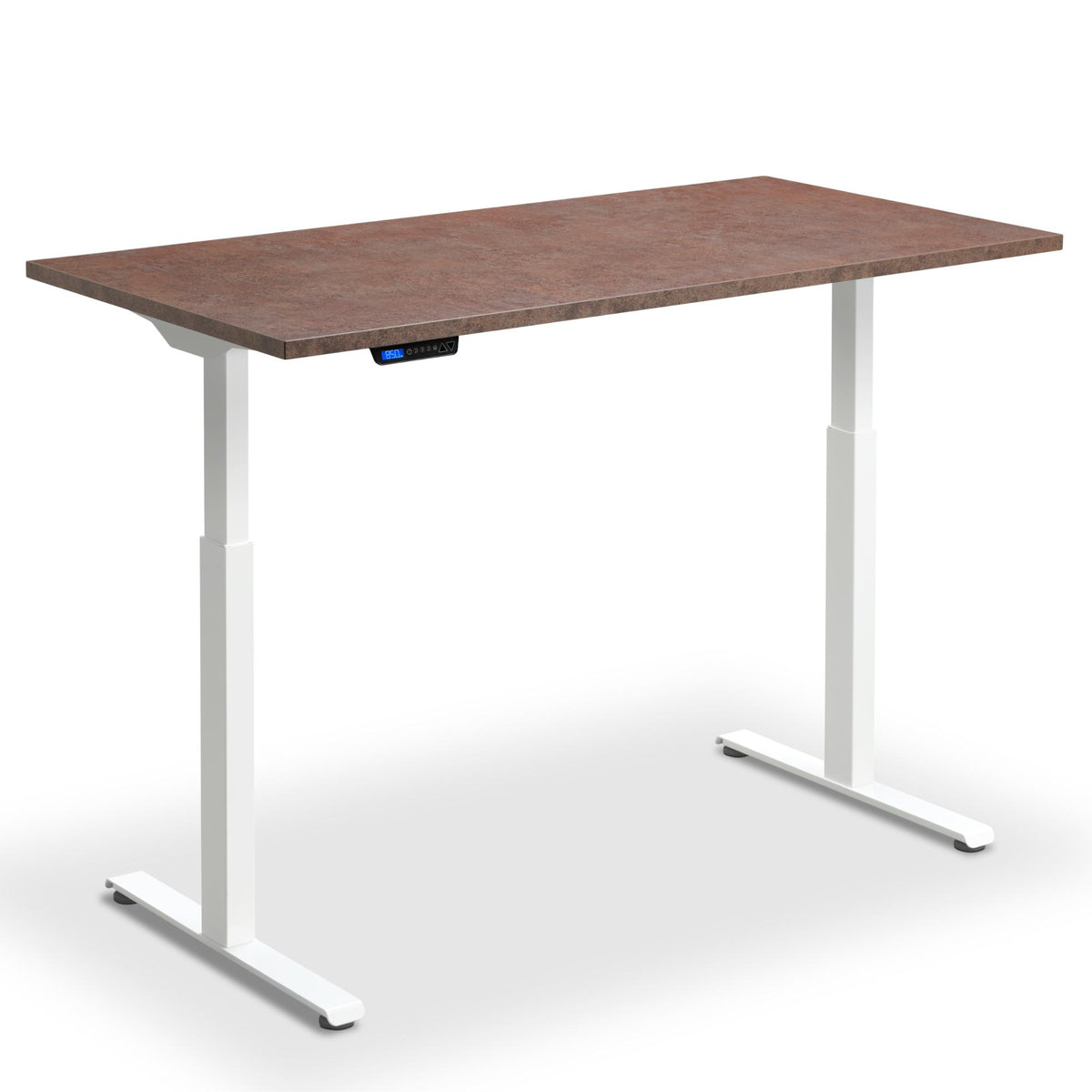 90x60 standing desk ferro bronze top white frame view from front