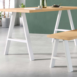 A Frame Desk Legs - White - 71cm x 58cm Industrial Legs - Dining Table Setup Close up View