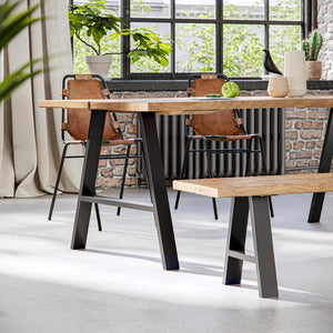 A Frame Legs - Black - 71cm x 78cm Industrial Legs Close up view - Dining Table Setup