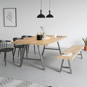 A Frame Legs - Raw Steel - 71cm x 78cm Industrial Legs - Side View Dining Table Setup