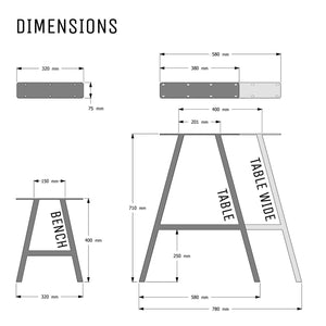 A Frame Table Legs - Dimensions