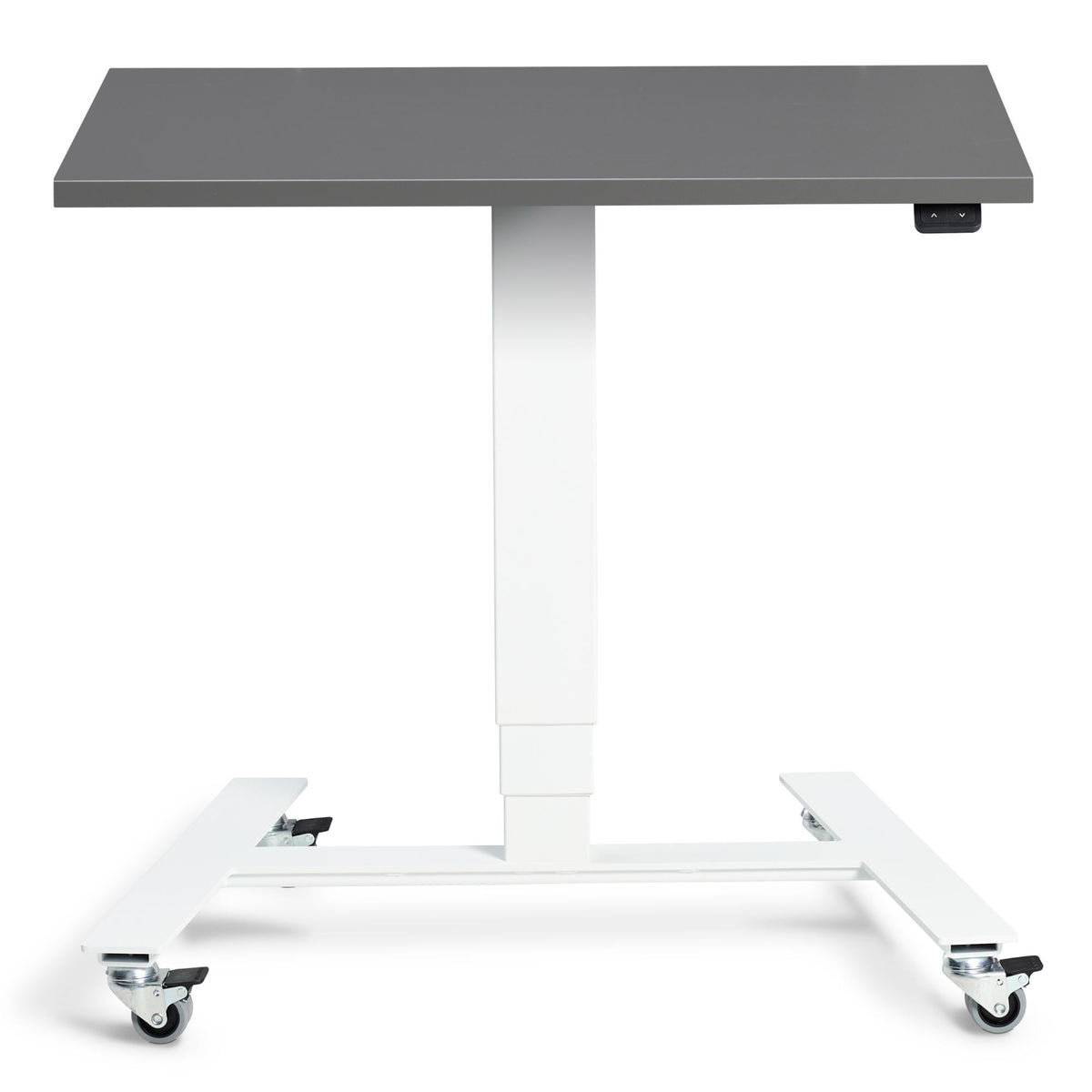 Adjustable Standing Desk On Wheels - Rova - White Frame - Graphite Top - Studio Image