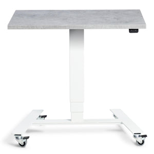 Adjustable Standing Desk On Wheels - Rova - White Frame - Light Concrete Top - Studio Image