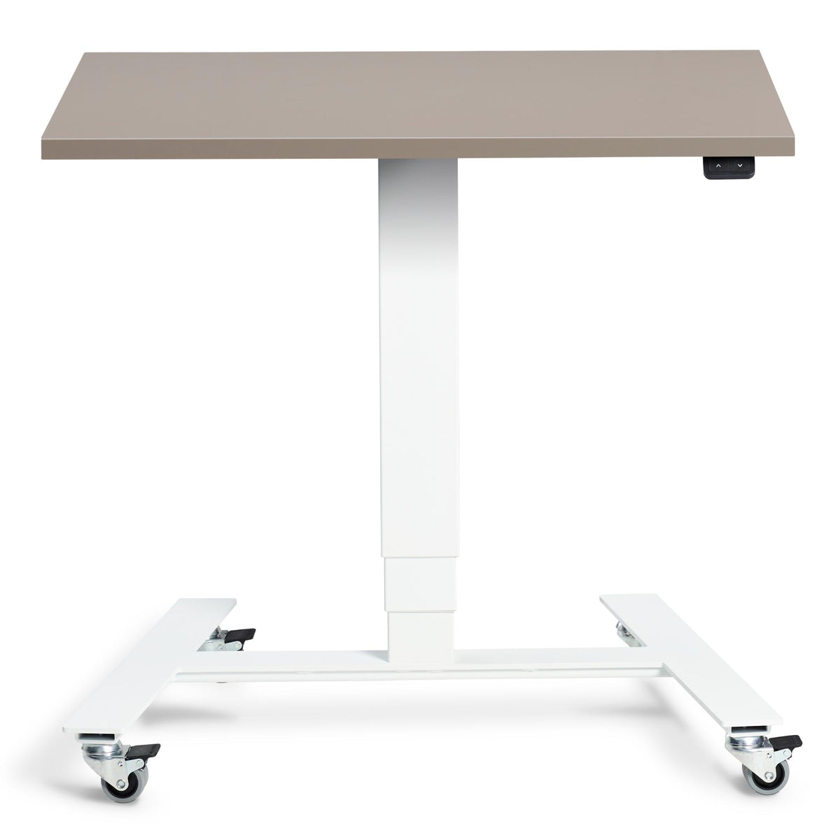 Adjustable Standing Desk On Wheels - Rova - White Frame - Stone Top - Studio Image
