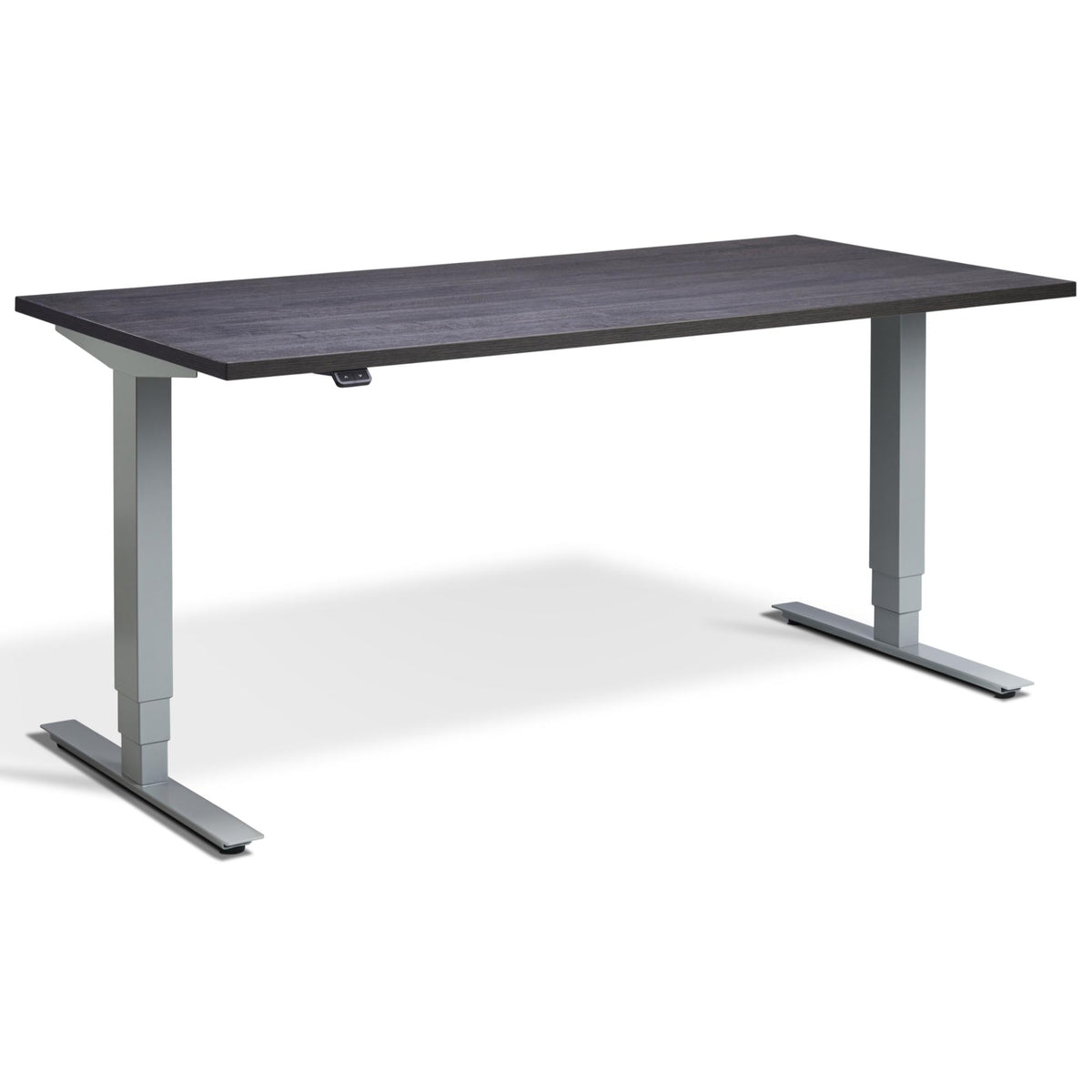Adjustable Computer Desk - Masta Desk - Silver Frame - Anthracite Sherman Oak Top - Studio Image