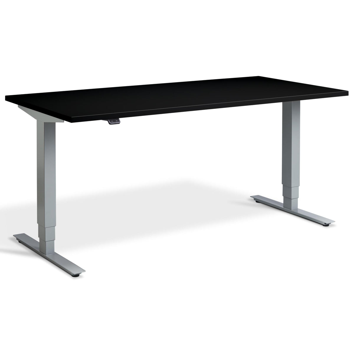 Adjustable Computer Desk - Masta Desk - Silver Frame - Black Top - Studio Image