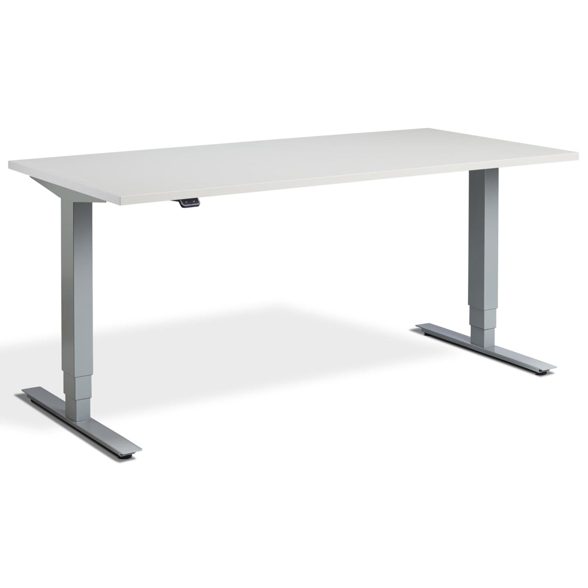 Adjustable Computer Desk - Masta Desk - Silver Frame - Light Grey Top - Studio Image