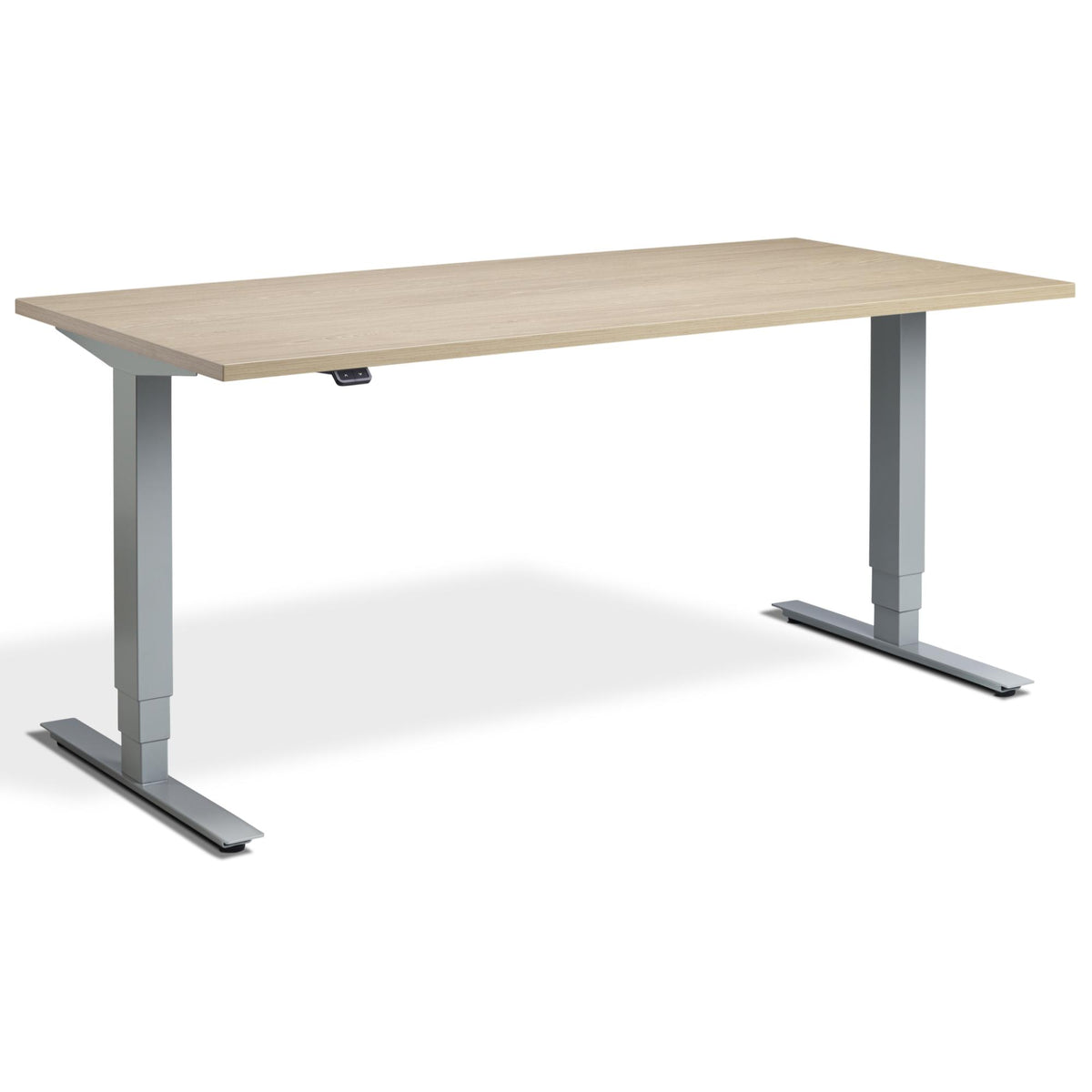 Adjustable Computer Desk - Masta Desk - Silver Frame - Natural Oak Top - Studio Image