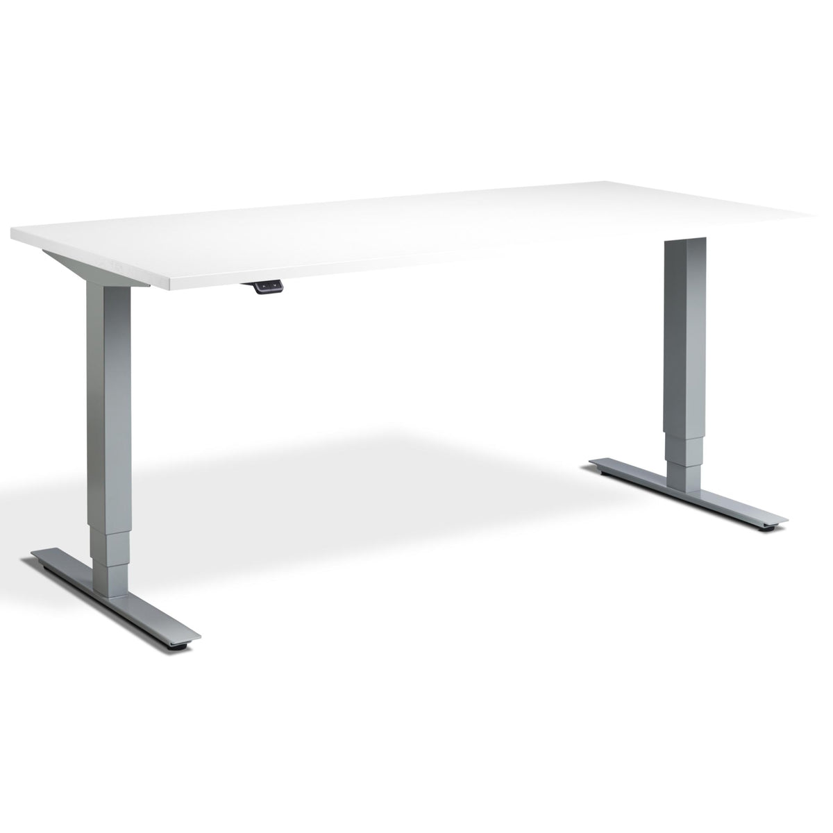 Adjustable Computer Desk - Masta Desk - Silver Frame - White Top - Studio Image