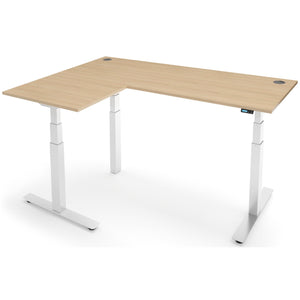Adjustable Corner Desk - Rize-Corner - White Frame - Oak Top - Studio Image