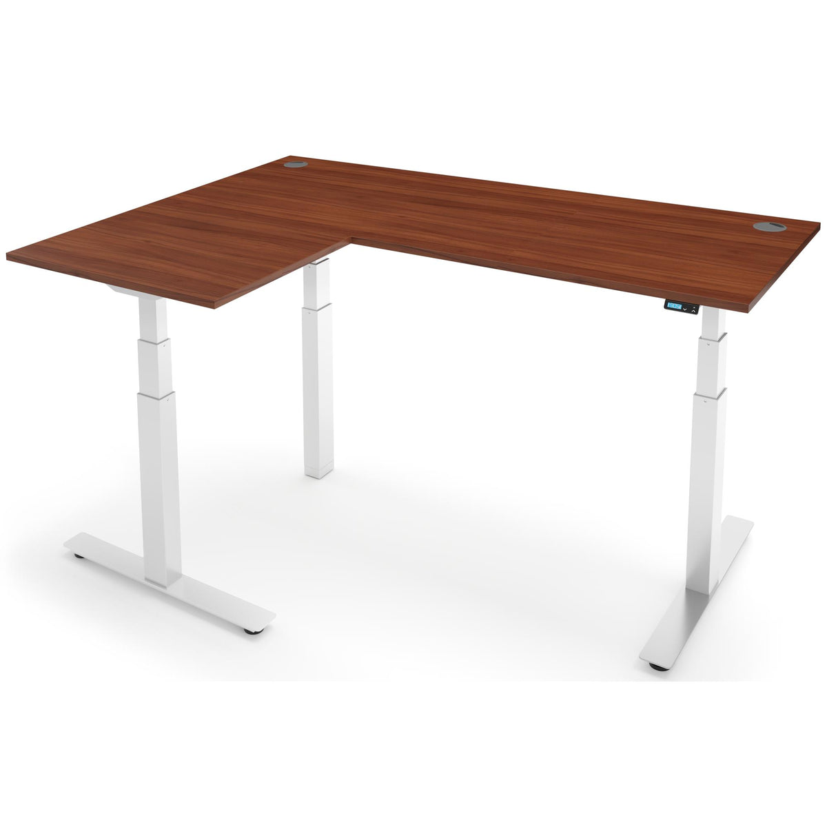 Adjustable Corner Desk - Rize-Corner - White Frame - Walnut Top - Studio Image