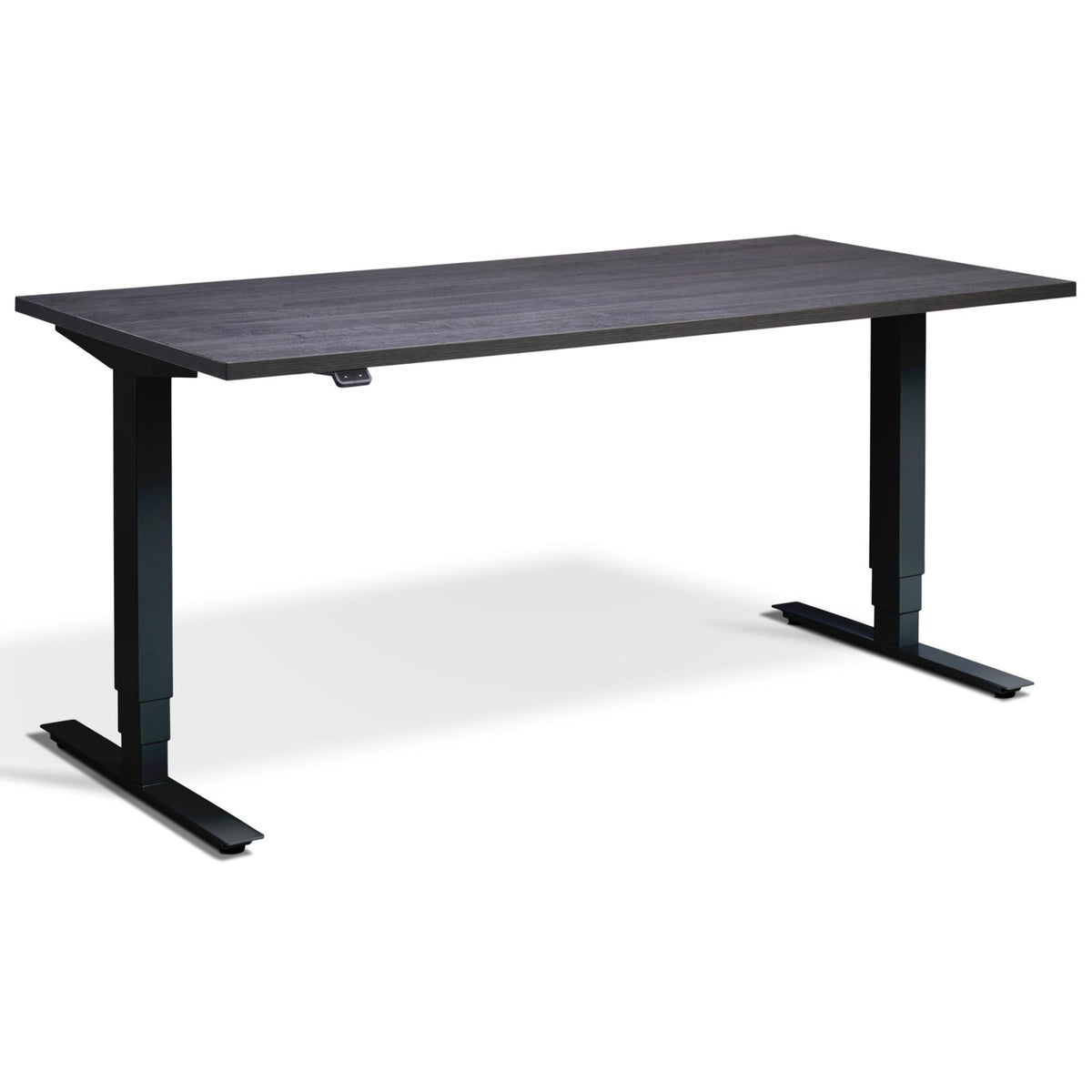 Adjustable Height Computer Desk - Masta Desk - Black Frame - Anthracite Sherman Oak Top - Studio Image
