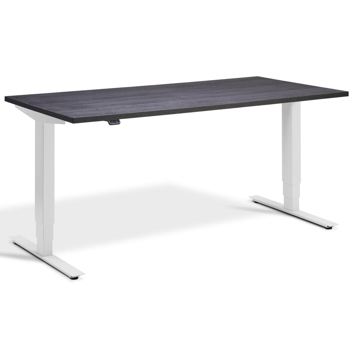 Adjustable Height Computer Desk - Masta Desk - Light Grey Frame - Anthracite Sherman Oak Top - Studio Image