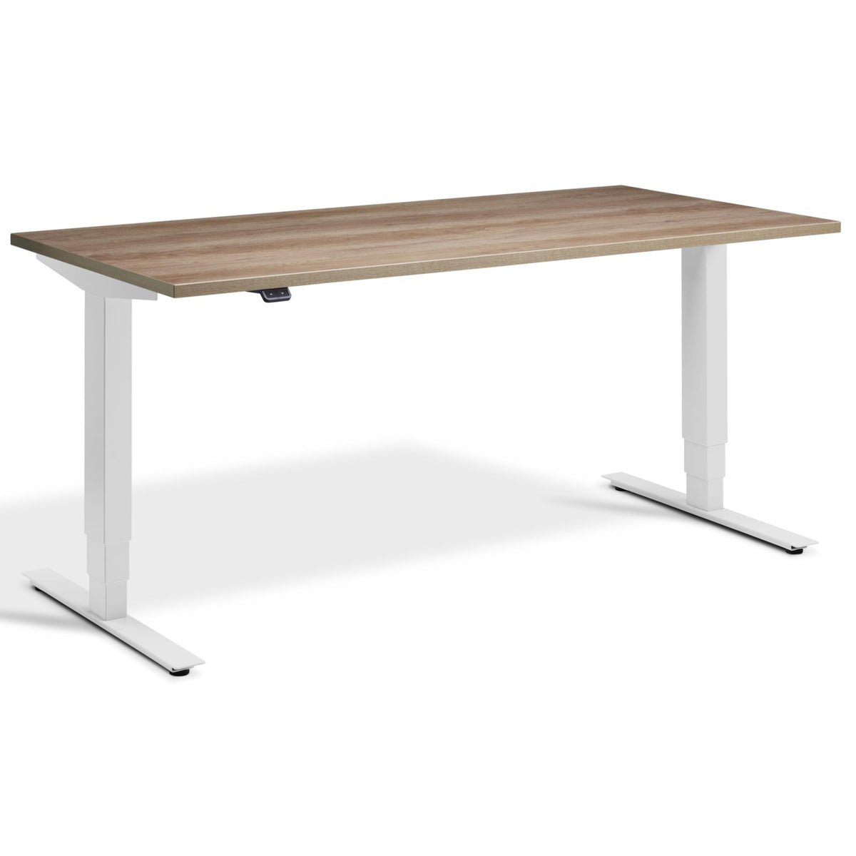 Adjustable Height Computer Desk - Masta Desk - Light Grey Frame - Grey Nebraska Oak Top - Studio Image