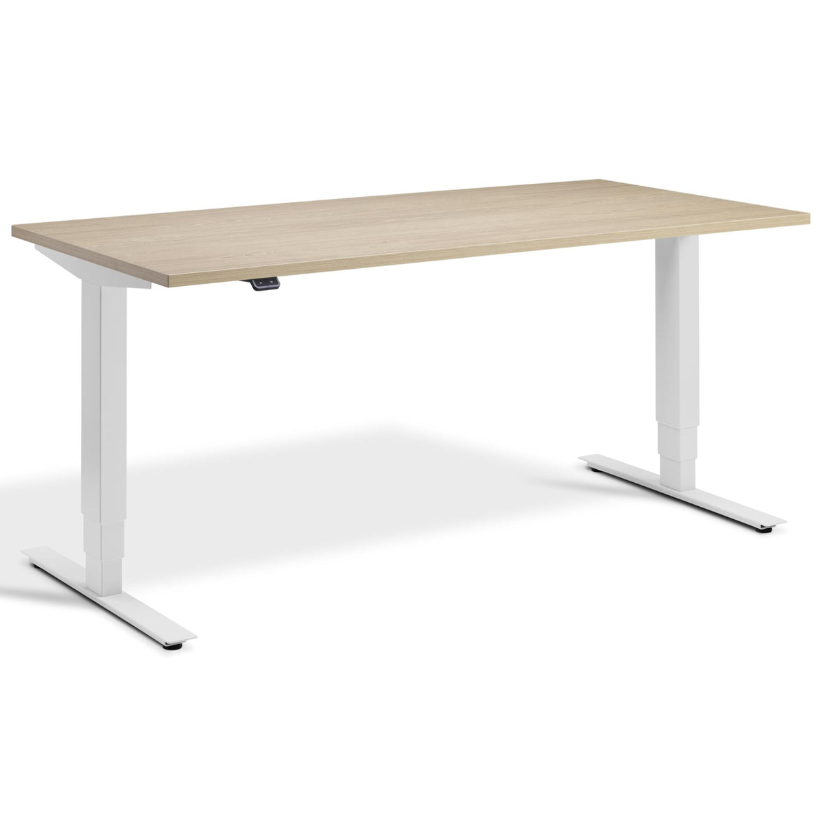 Adjustable Height Computer Desk - Masta Desk - Light Grey Frame - Natural Oak Top - Studio Image