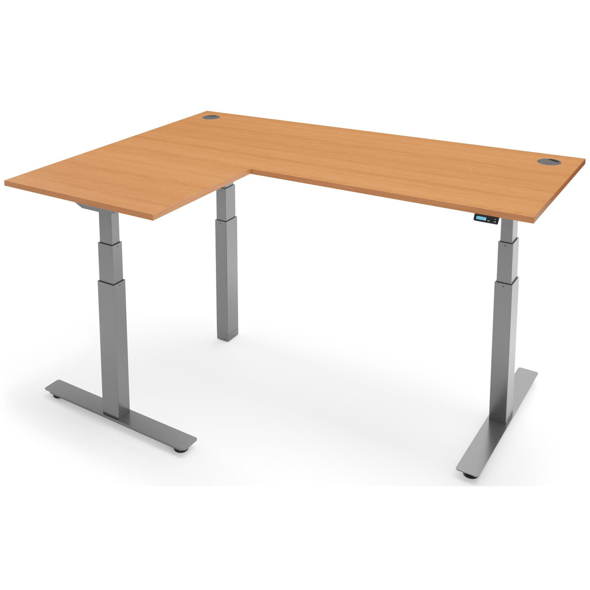 Adjustable Height Corner Desk - Rize-Corner - Silver Frame - Beech Top - Studio Image