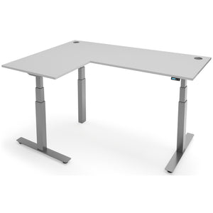 Adjustable Height Corner Desk - Rize-Corner - Silver Frame - Light Grey Top - Studio Image