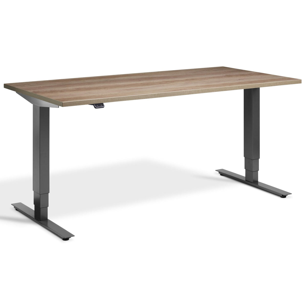 Advance Sit Stand Desk - Dark Grey Frame - Grey Nebraska Oak Top - Studio Image