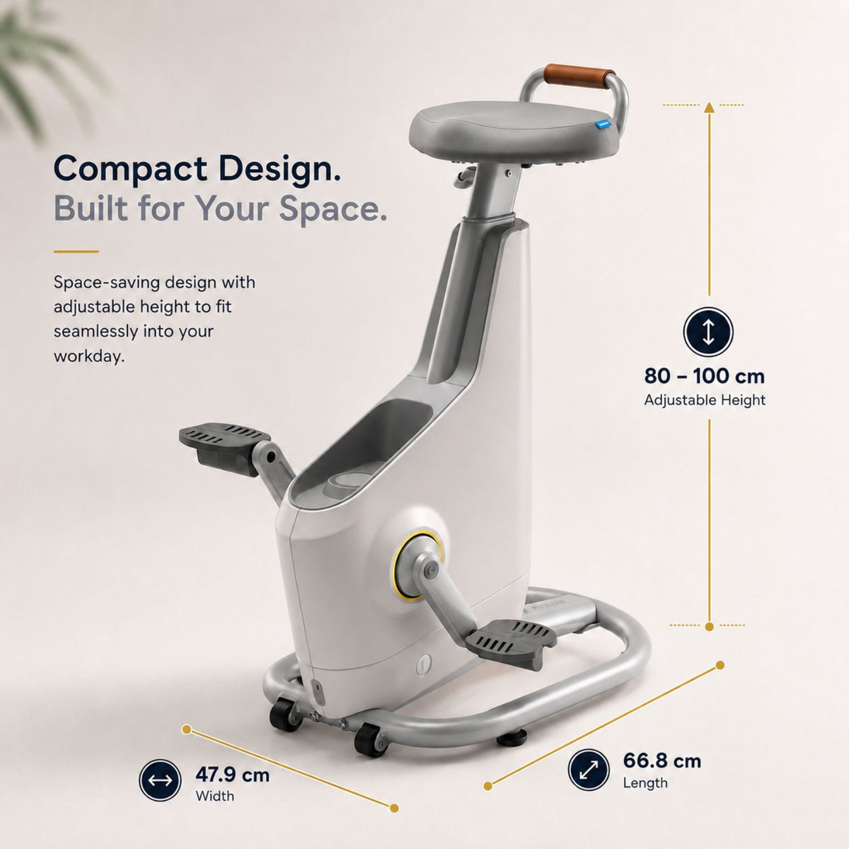 Ampera desk cycle with compact design and adjustable height dimensions