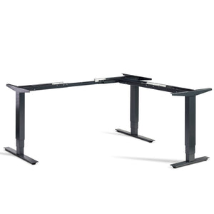 corner adjustable desk frame in anthracite viewed from the front