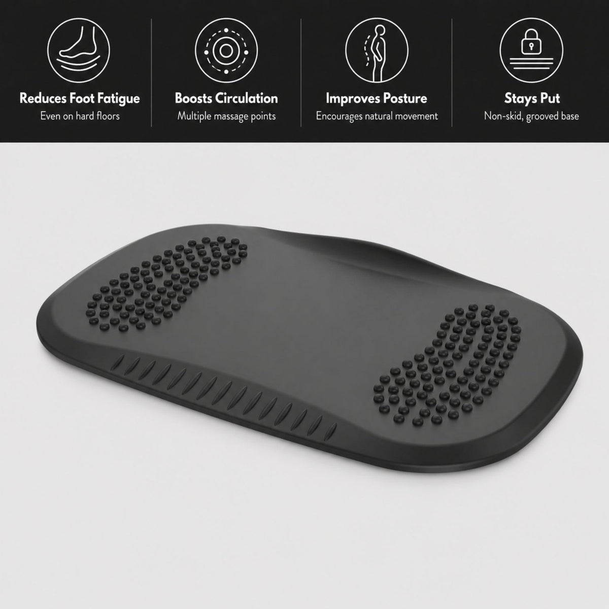 Anti fatigue mat for sit stand desk with comfort features