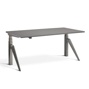 Designer standing desk - Raw Steel  Frame and Graphite desk top, view from the front