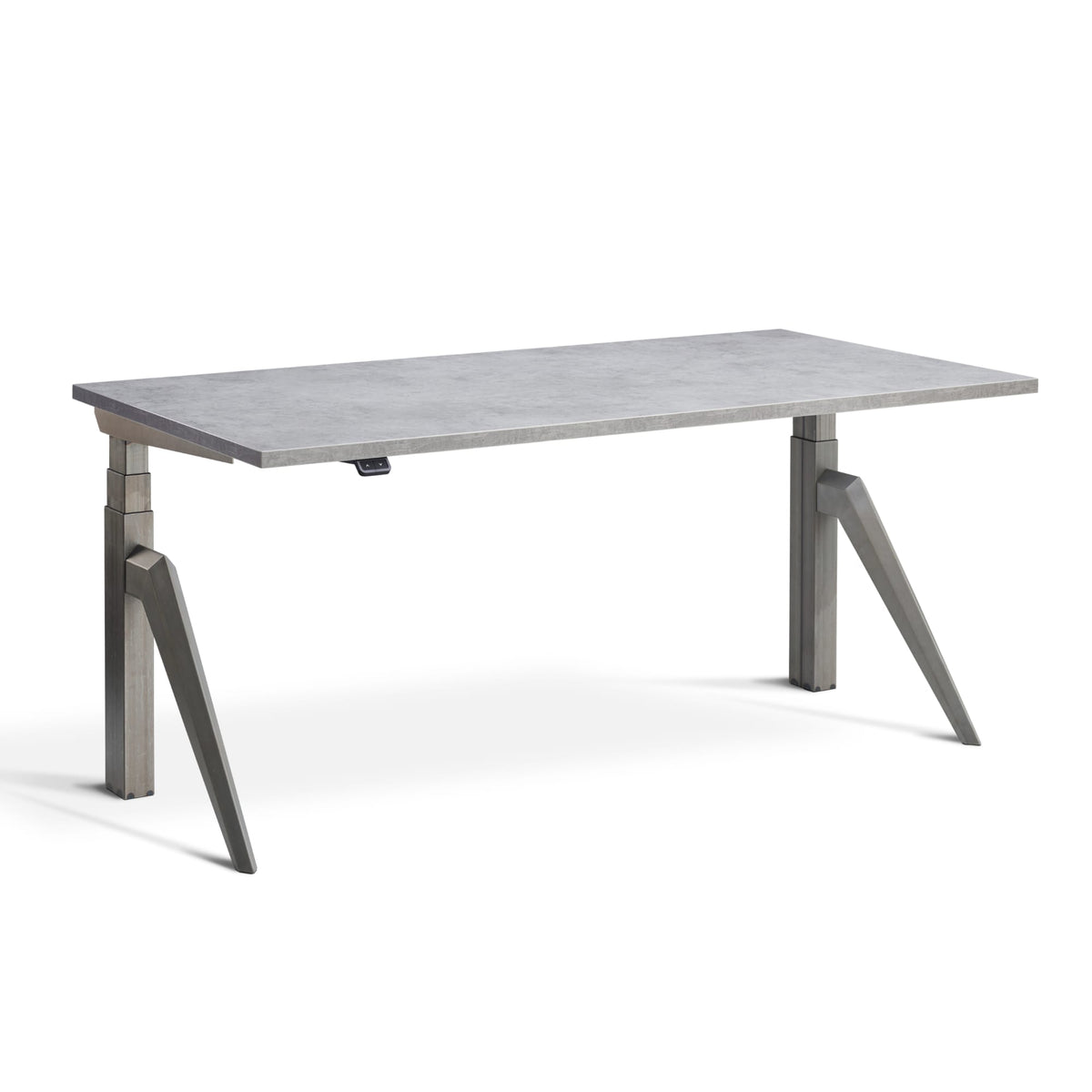designer stand up desk with Light Concrete Desk Top and Raw Steel  Frame, front view