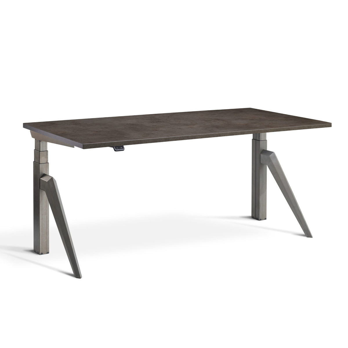 Designer adjustable desk - Raw Steel  Frame and Dark Concrete Top, front view