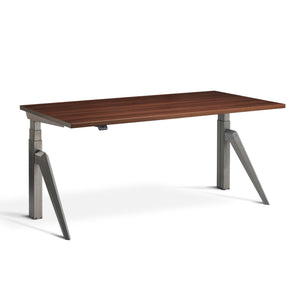 Designer standing desk - Raw Steel  Frame and Natural Dijon Walnut Top, view from the front