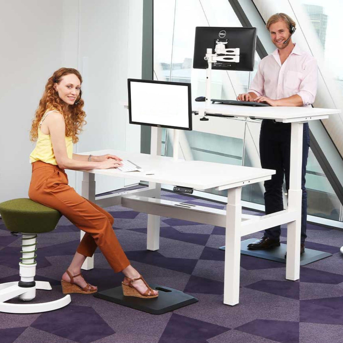 Back to Back Adjustable Desk - 2 Person working on the Yo Yo Duo Desk