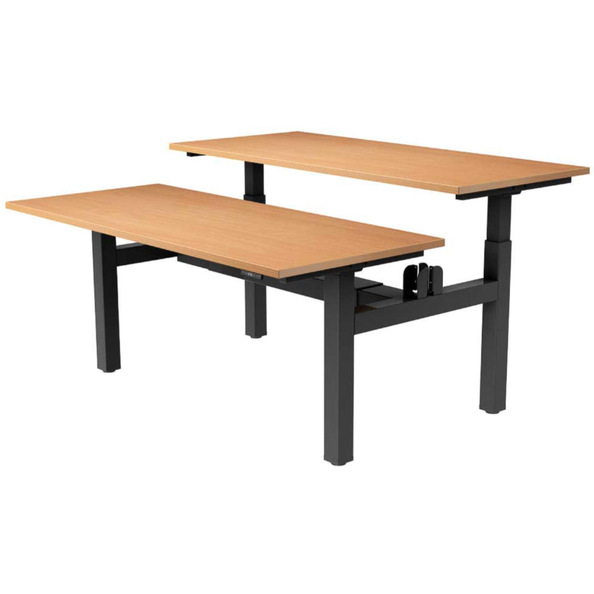 Back to Back Adjustable Desk - Yo Yo Duo - Black Frame - Beech Top - Studio Image