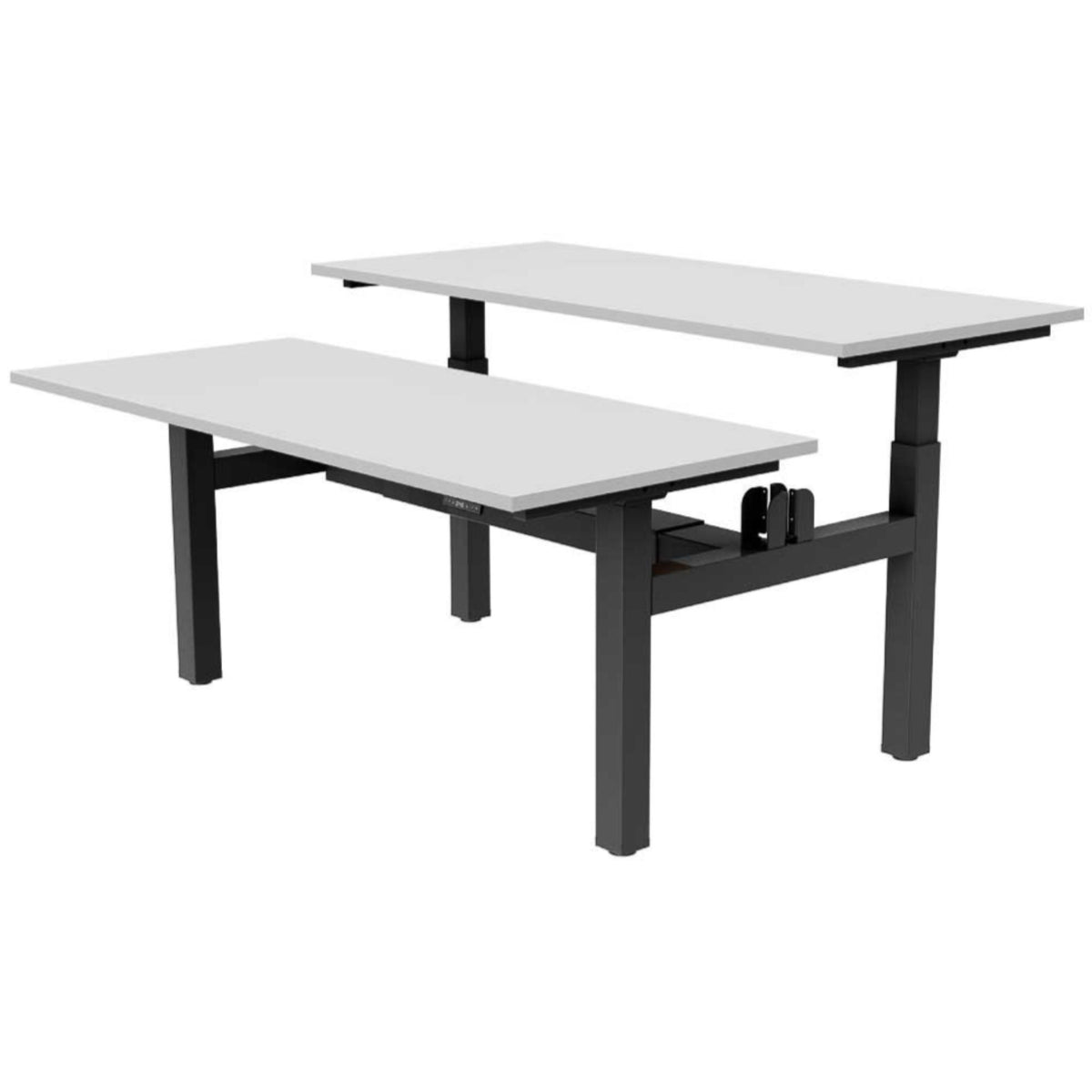 Back to Back Height Adjustable Desk - Yo Yo Duo - Black Frame - Light Grey Top - Studio Image