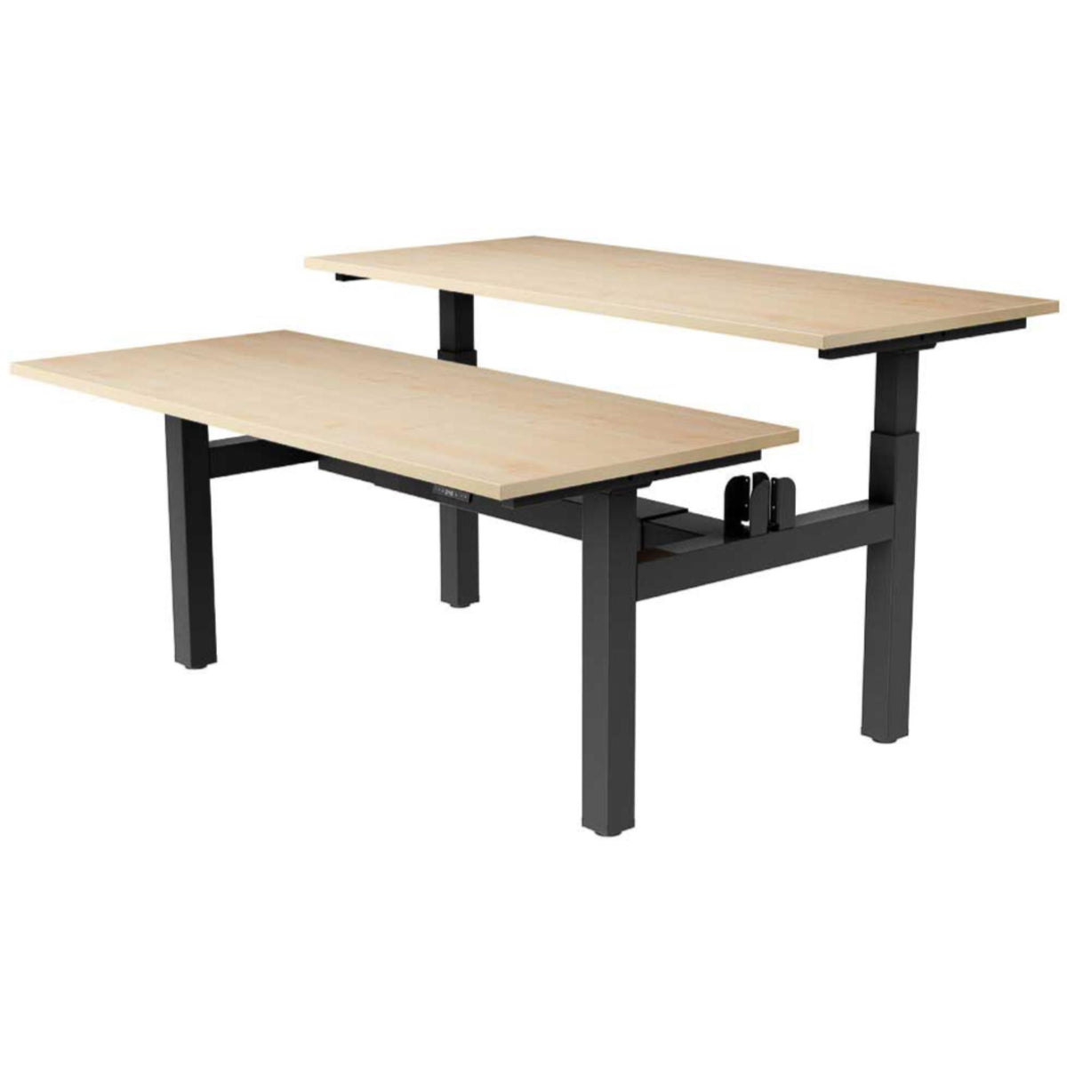 Back to Back Height Adjustable Desk - Yo Yo Duo - Black Frame - Oak Top - Studio Image