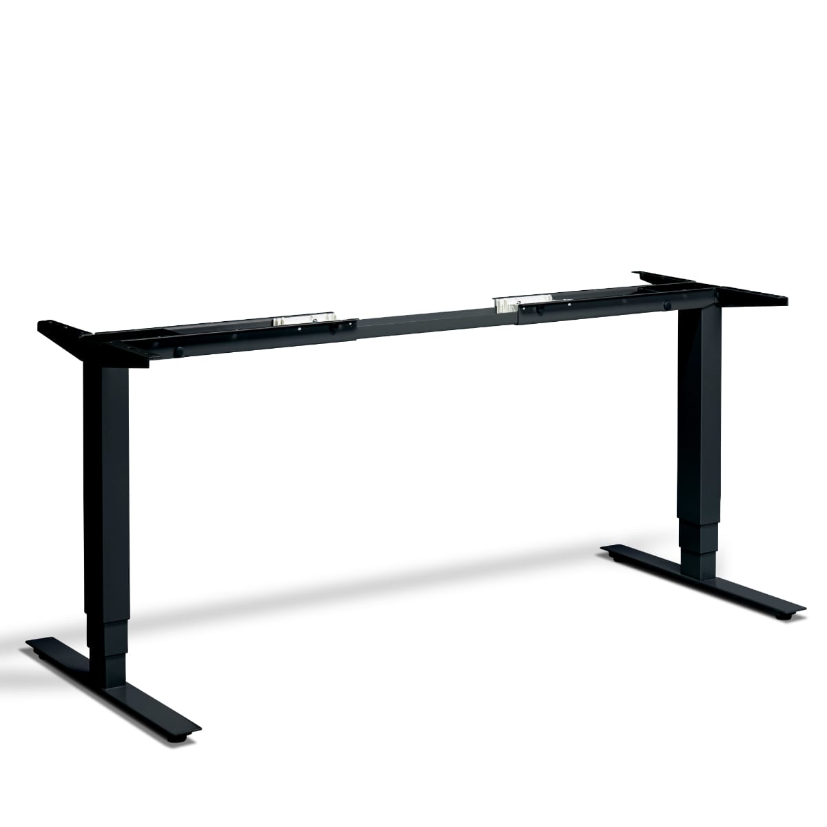 Black electric sit stand desk frame viewed from the front (The Masta)