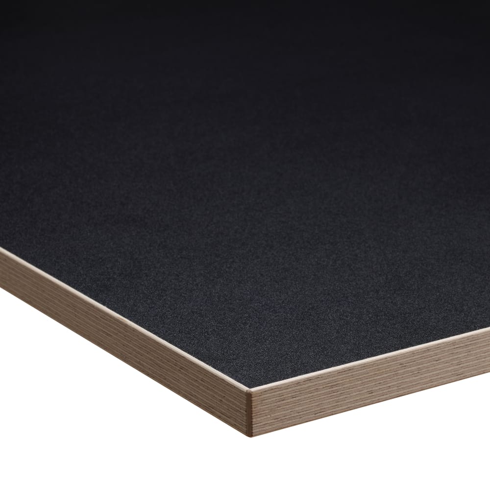 black ply edge 2m desk table top corner view