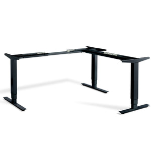 Masta black adjustable corner desk frame viewed from the front