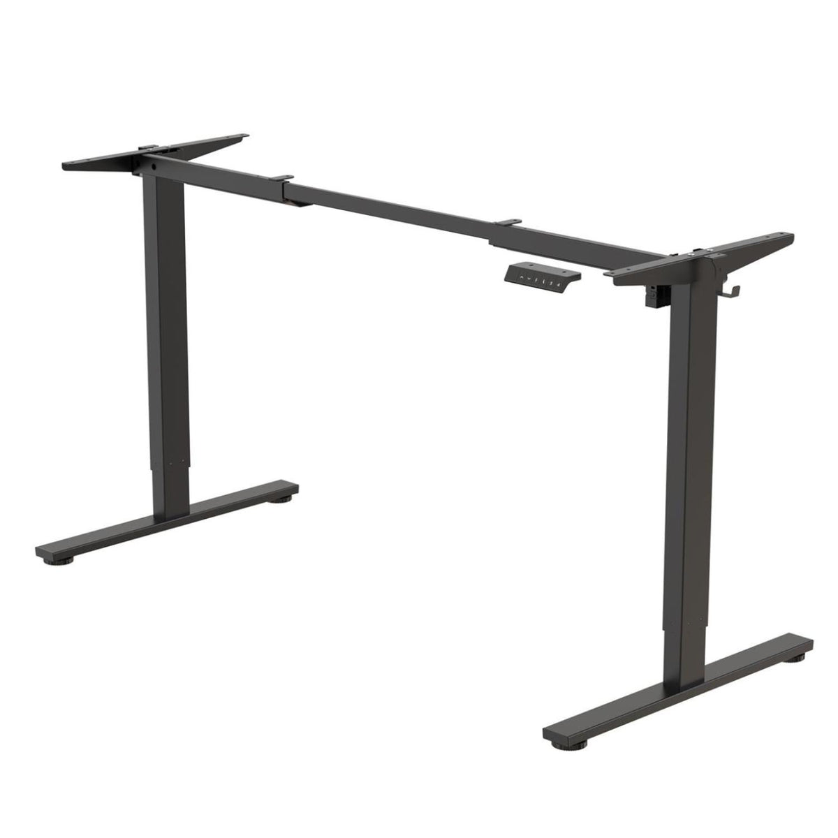 Black motorised desk base with adjustable width