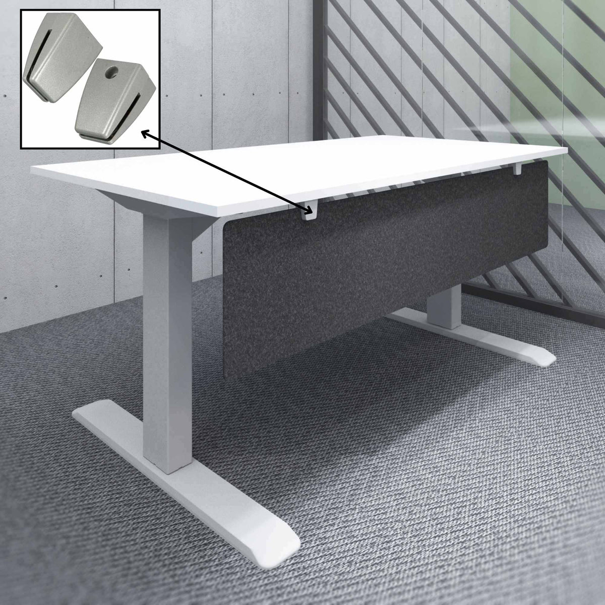 Brackets for Desk Privacy Screen - Showing the Privacy Screen attached to the Surface Mount Bracket