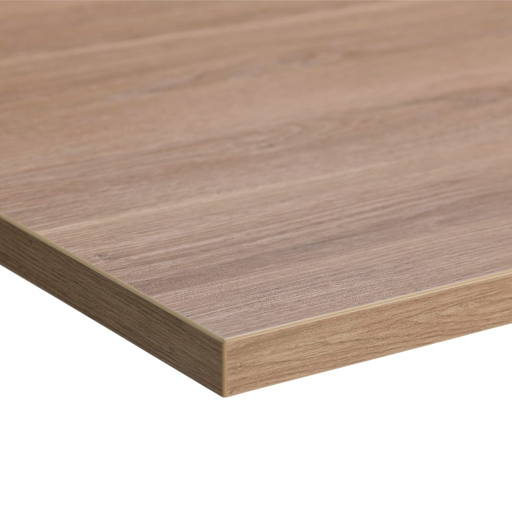 brown oak desk top viewed from corner