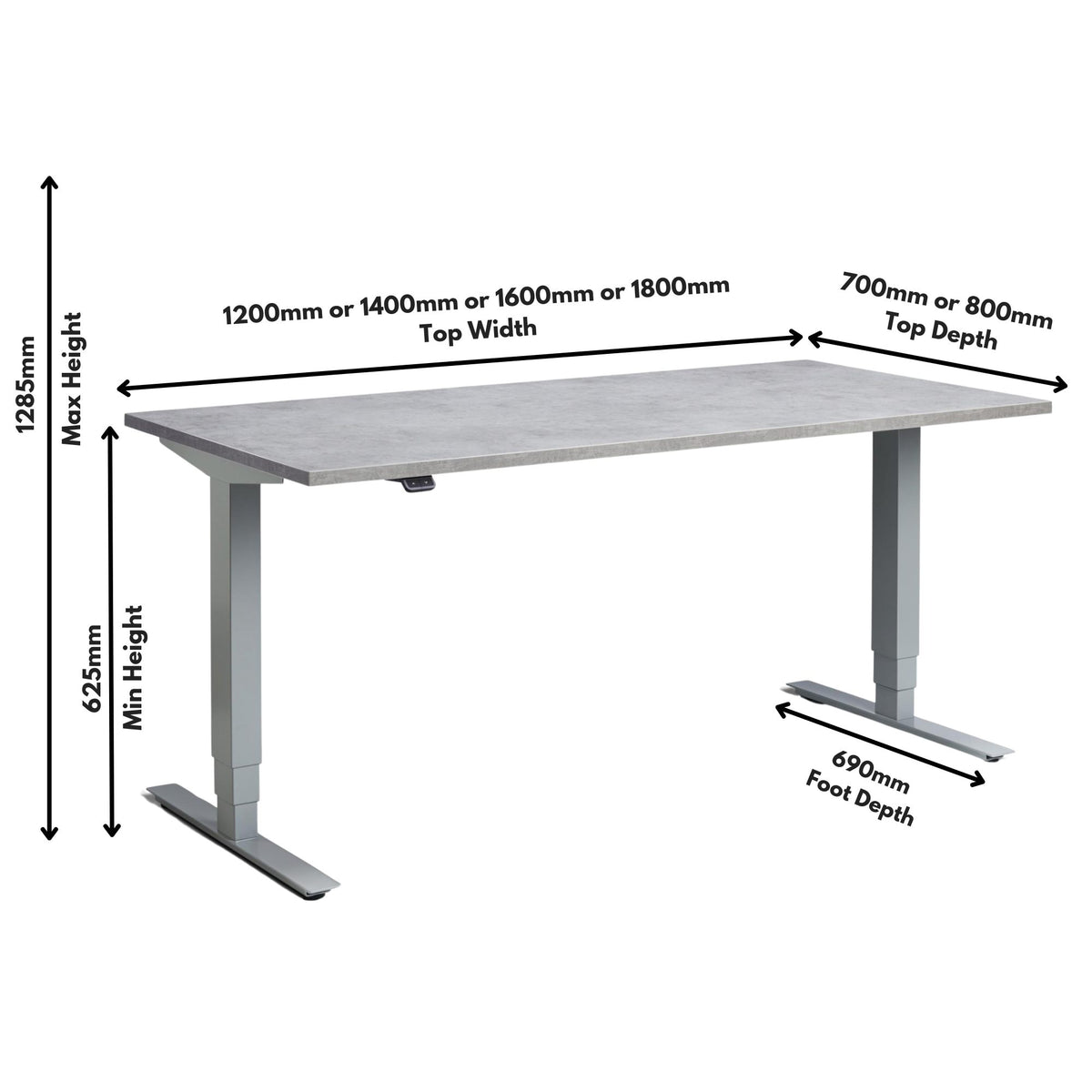 Concrete Height Adjustable Desk - Masta Desk Dimensions